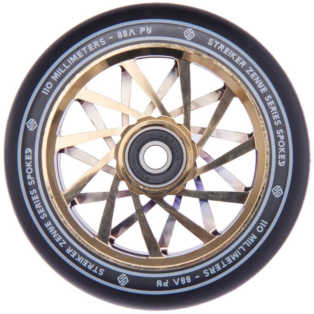 Striker Zenue Series Black PU Scooter Wheels - Gold Chrome