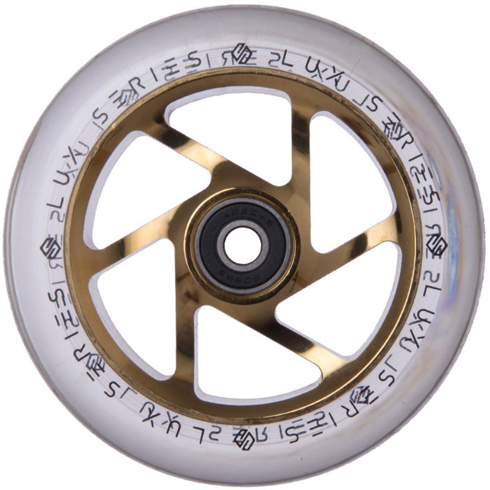 Striker Lux Spoked Clear PU 110mm Scooter Wheels - Clear/Gold Chrome