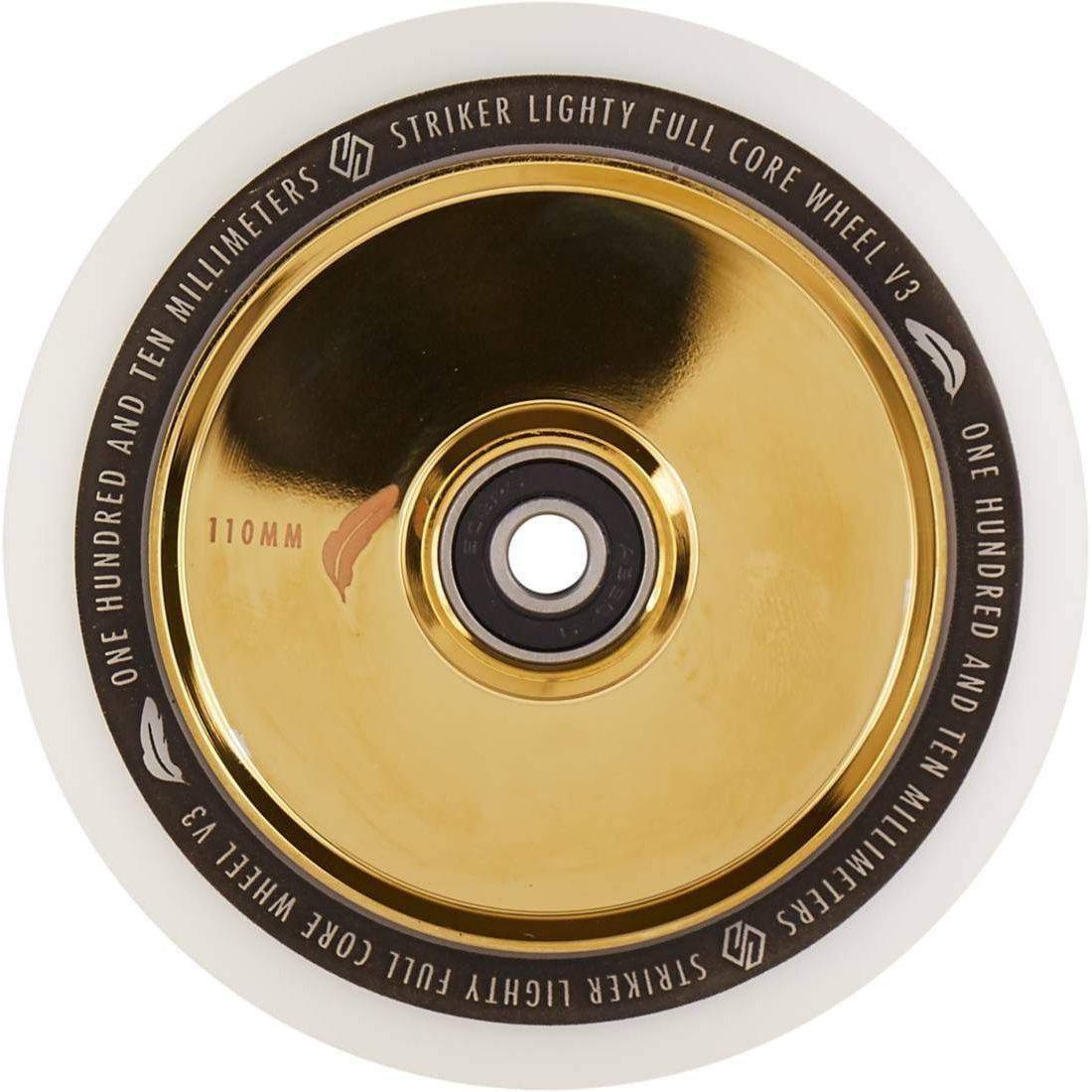 Striker Lighty Fullcore V3 White 110mm Stunt Scooter Wheels - Gold Chrome